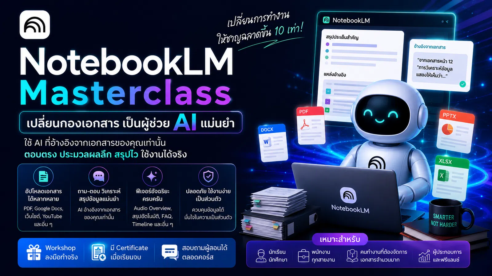 NotebookLM Masterclass เปลี่ยนกองเอกสาร เป็นผู้ช่วย AI แม่นยำ
